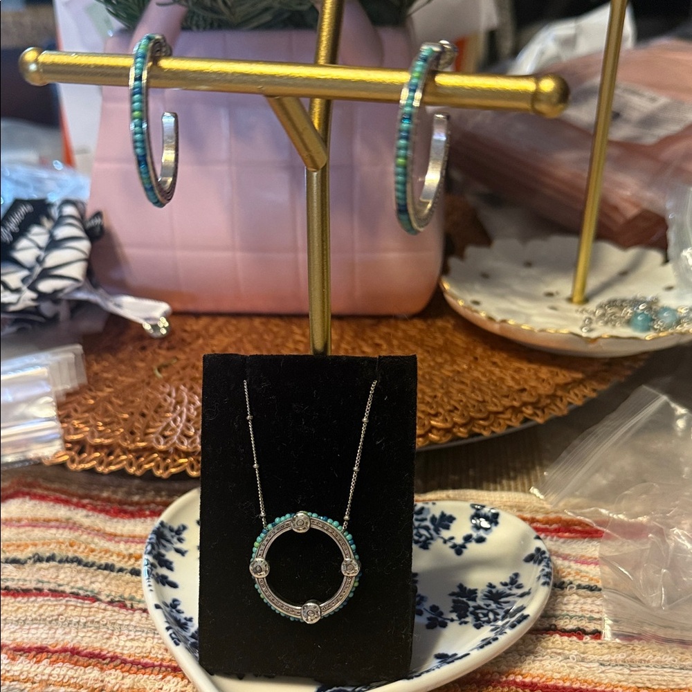 Brighton Silver and Turquoise Earrings and necklace set